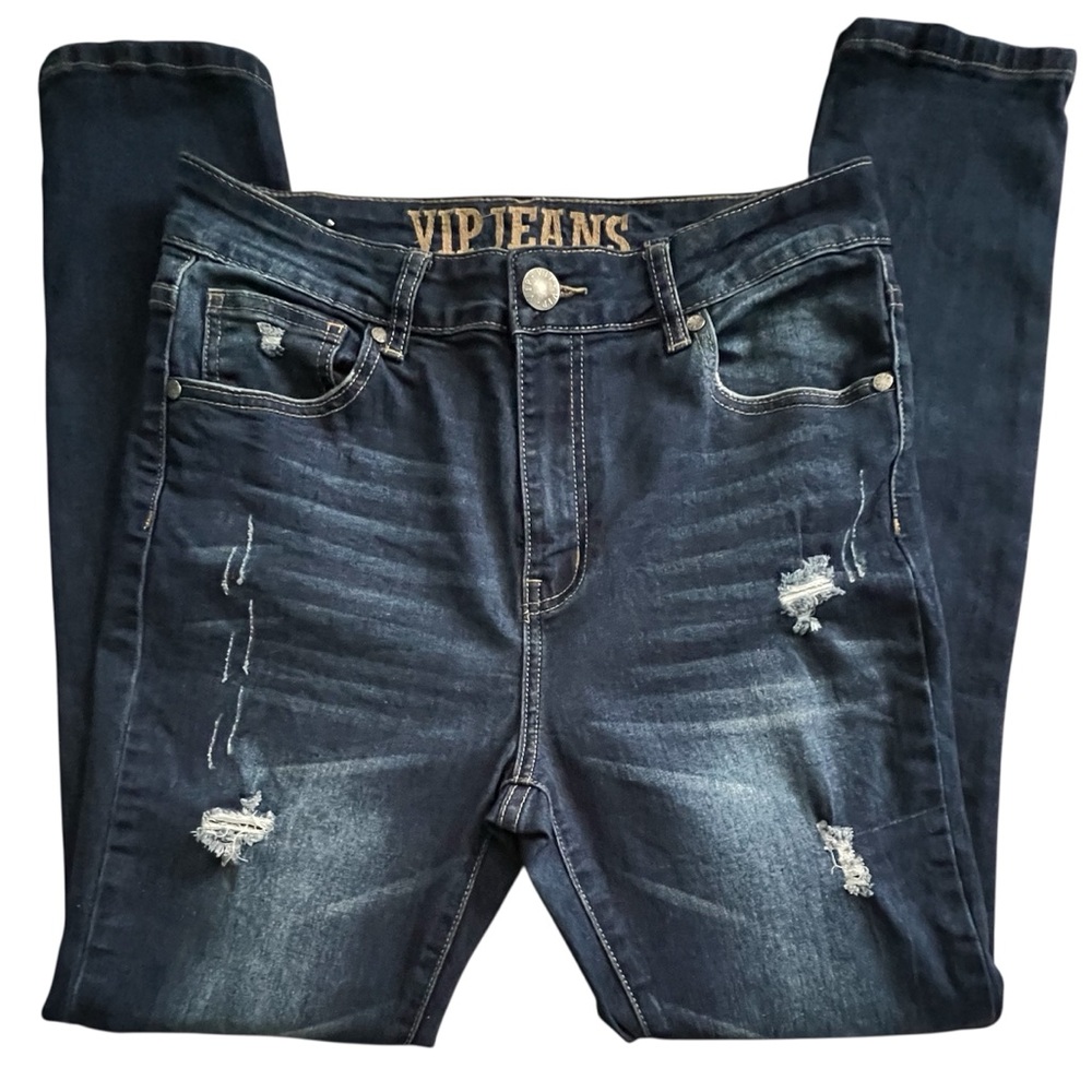 VIP Women's Ripped Distressed Denim Blue Jeans, Size 9/10